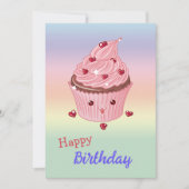 かわいいピンクのカップケーキ誕生日カード 招待状 (正面)