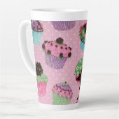 かわいいピンクのカップケーキ カフェラテマグ (左アングル)