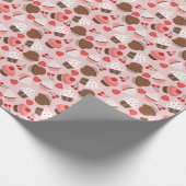 かわいいピンクのカップケーキ、ハートおよびさくらんぼパターン ラッピングペーパー (角)