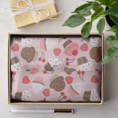 かわいいピンクのカップケーキ、ハートおよびさくらんぼパターン 薄葉紙 (ギフト)