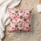 かわいいピンクのカップケーキ、ハート、さくらんぼパターン クッション (ブランケット)