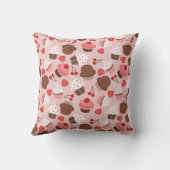 かわいいピンクのカップケーキ、ハート、さくらんぼパターン クッション (裏面)