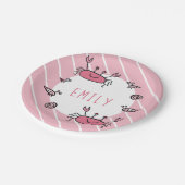 かわいいピンクのカニの動物の少女の名前 ペーパープレート (アングル)