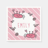 かわいいピンクのカニの海の動物の女の子の名前の誕生日 スタンダードカクテルナプキン (正面)