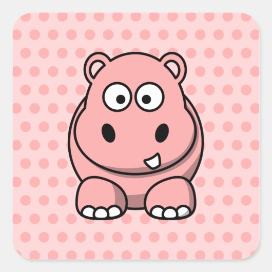 かわいいピンクのカバ スクエアシール (正面)