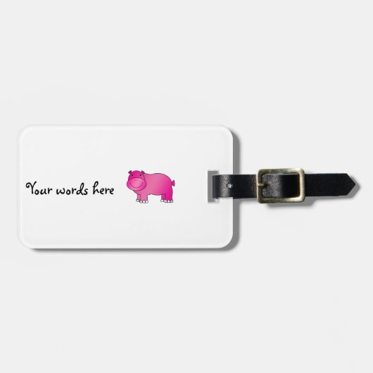 かわいいピンクのカバ ラゲッジタグ (正面横)