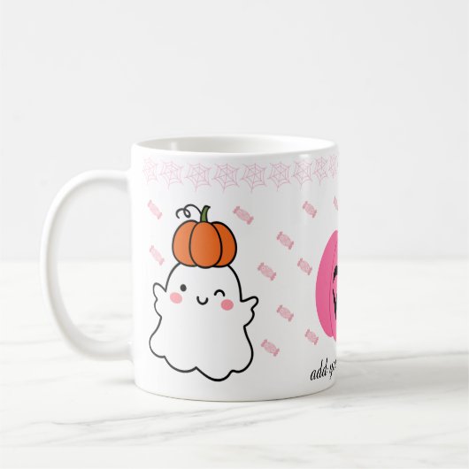 かわいいピンクのカボチャのセラミックマグカップ – カスタマイズ可能 コーヒーマグカップ (左)