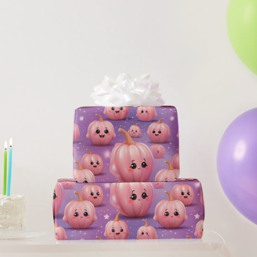 かわいいピンクのカボチャのパターンの子供たちハロウィーン ラッピングペーパー (パーティーギフト)