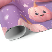 かわいいピンクのカボチャのパターンの子供たちハロウィーン ラッピングペーパー (ロールコーナー)