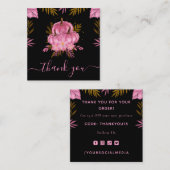 かわいいピンクのカボチャの葉の秋感謝祭ありがとう スクエア名刺 (正面/裏面)