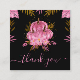 かわいいピンクのカボチャの葉の秋感謝祭ありがとう スクエア名刺