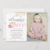 かわいいピンクのカボチャフローラ1st誕生日フォトインビタ 招待状 (正面)
