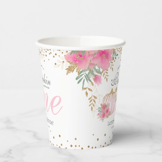 かわいいピンクのカボチャフローラ1st誕生日 紙コップ (左)