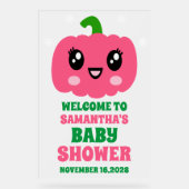 かわいいピンクのカボチャ女の子の赤ちゃんシャワー歓迎フロステッド アクリルサイン (正面)
