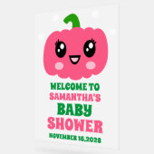 かわいいピンクのカボチャ女の子の赤ちゃんシャワー歓迎フロステッド アクリルサイン (傾斜)