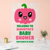 かわいいピンクのカボチャ女の子の赤ちゃんシャワー歓迎フロステッド アクリルサイン (ウェディング)