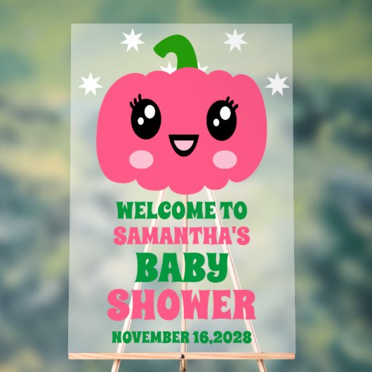 かわいいピンクのカボチャ女の子の赤ちゃんシャワー歓迎フロステッド アクリルサイン (ニュートラル)