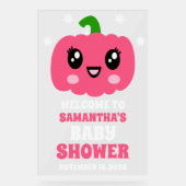 かわいいピンクのカボチャ女の子ベビーシャワーへようこそ アクリルサイン (正面)