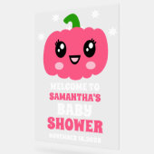 かわいいピンクのカボチャ女の子ベビーシャワーへようこそ アクリルサイン (傾斜)
