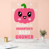 かわいいピンクのカボチャ女の子ベビーシャワーへようこそ アクリルサイン (ウェディング)