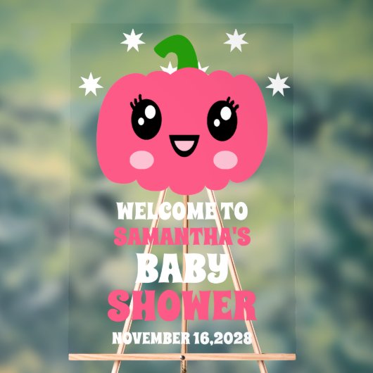 かわいいピンクのカボチャ女の子ベビーシャワーへようこそ アクリルサイン (ニュートラル)