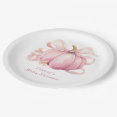 かわいいピンクのカボチャ弓ベビーシャワー ペーパープレート (アングル)