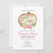 かわいいピンクのカボチャ水彩最初の誕生日 招待状 (正面)