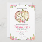 かわいいピンクのカボチャ花の水彩カラー1歳の誕生日 招待状 (正面)