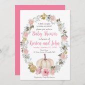 かわいいピンクのカボチャ花の水彩2nd誕生日 招待状 (正面/裏面)