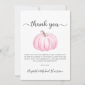 かわいいピンクのカボチャ赤ちゃんガールシャワー サンキューカード (正面)