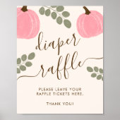 かわいいピンクのカボチャeucalyptusおむつラッフルサイン ポスター (正面)