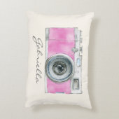 かわいいピンクのカメラパーソナライズされたフォトグラファー アクセントクッション (裏面(縦))
