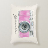 かわいいピンクのカメラパーソナライズされたフォトグラファー アクセントクッション (正面(垂直))