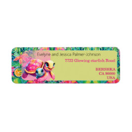 かわいいピンクのカメ母と子供のエキゾチック名前をカスタムする ラベル