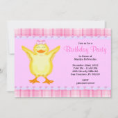 かわいいピンクのカード(黄色いダック誕生日) 招待状 (正面)