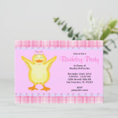 かわいいピンクのカード(黄色いダック誕生日) 招待状 (スタンド正面)