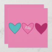 かわいいピンクのカード + 3つのハートのバレンタインデーカード シーズンカード (正面/裏面)