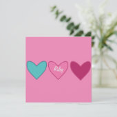 かわいいピンクのカード + 3つのハートのバレンタインデーカード シーズンカード (スタンド正面)