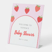 かわいいピンクのガーリーいちご赤ちゃんシャワー 台座サイン (正面)
