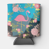 かわいいピンクのガーリーフラミンゴの花柄デザイン 缶クーラー (正面)