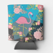 かわいいピンクのガーリーフラミンゴの花柄デザイン 缶クーラー (裏面)