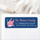 かわいいピンクのキッズシャーク海の下差出人住所 ラベル (インサイチュ)