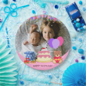 かわいいピンクのキッズトイズ誕生祝い写真 ペーパープレート (パーティー)