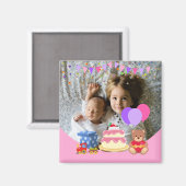 かわいいピンクのキッズトイズ誕生祝い写真 マグネット (正面/裏面)