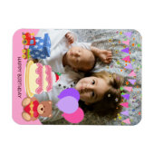 かわいいピンクのキッズトイズ誕生祝い写真 マグネット (横)