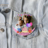 かわいいピンクのキッズトイズ誕生祝い写真 缶バッジ (インサイチュ)