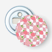 かわいいピンクのキッチンいちご市松模様デザイン