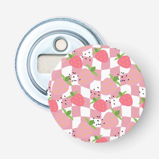 かわいいピンクのキッチンいちご市松模様デザイン 栓抜き (正面)