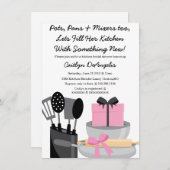 かわいいピンクのキッチン用品ブライダルシャワーの招待 招待状 (正面/裏面)