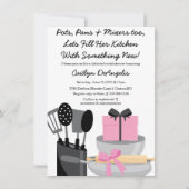 かわいいピンクのキッチン用品ブライダルシャワーの招待 招待状 (正面)